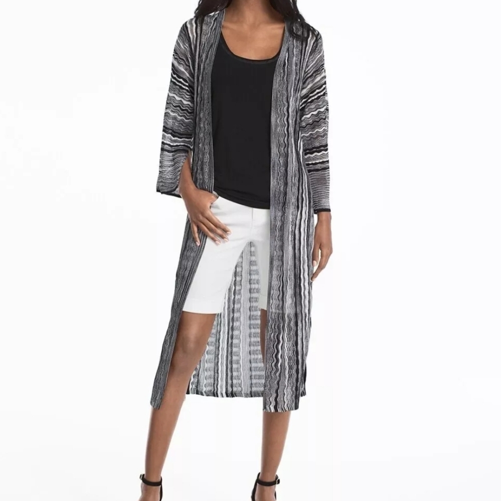 White House Black Market Striped Duster Cardigan in Black and White Size Medium